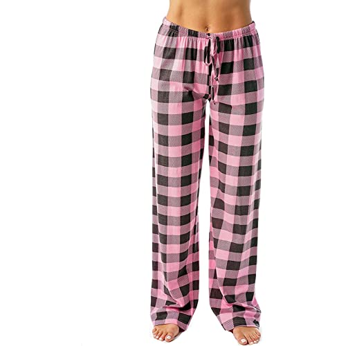 CUCUHAM Women's Wide Leg Stretchy Plaid Sleep Pants