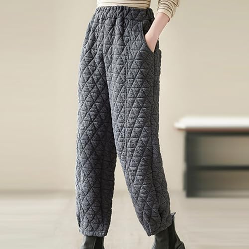 Womens Padded Quilted Sweat Pants | Warm & Casual Elastic Waist