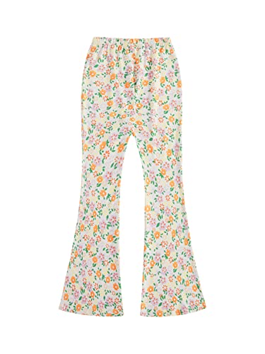 WDIRARA Girl's Floral Elastic Waist Flare Bell Bottom Stretch Pants