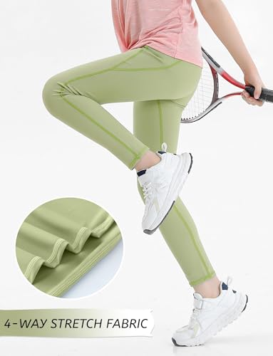 Coralup Girls' Stretchy High-Waisted Yoga and Running Tights with Pockets 5-11Y